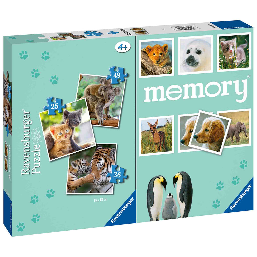 PUZZLE + JOC MEMORY ANIMALE, 25/36/49 PIESE - RAVENSBURGER (RVSPC20984) - Libelula Vesela - Jucarii