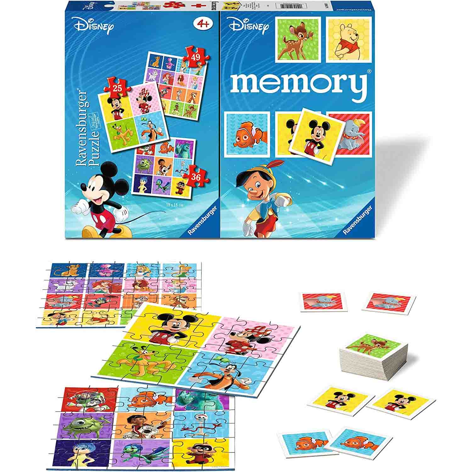 PUZZLE + JOC MEMORY PERSONAJE DISNEY, 25/36/49 PIESE - RAVENSBURGER (RVSPC20985) - Libelula Vesela - Jucarii