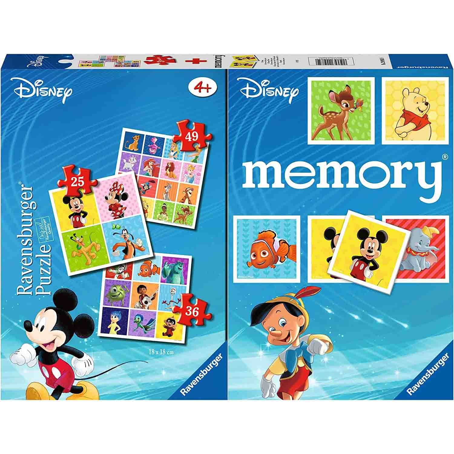 PUZZLE + JOC MEMORY PERSONAJE DISNEY, 25/36/49 PIESE - RAVENSBURGER (RVSPC20985) - Libelula Vesela - Jucarii