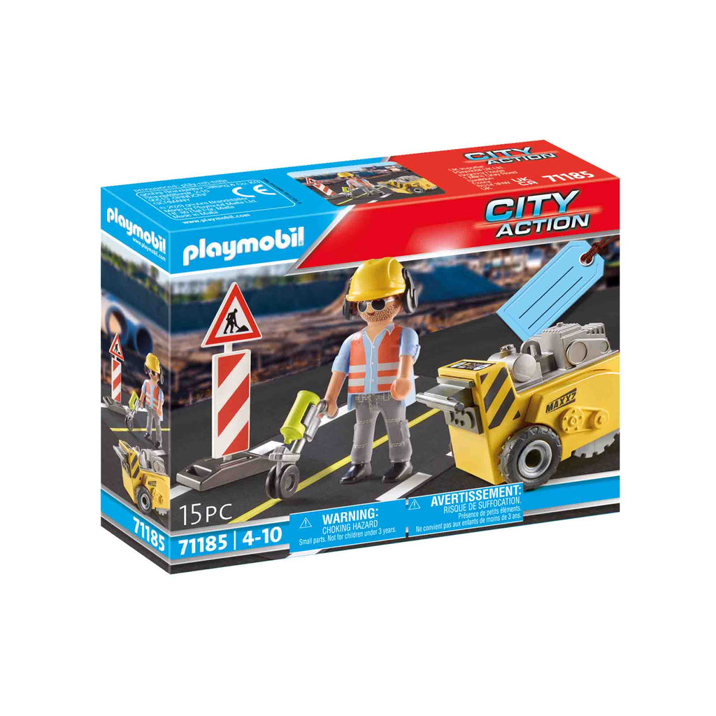 SET CADOU DISPOZITIV DE TAIERE ASFALT - PLAYMOBIL CONSTRUCTION (PM71185) - Libelula Vesela - Jucarii