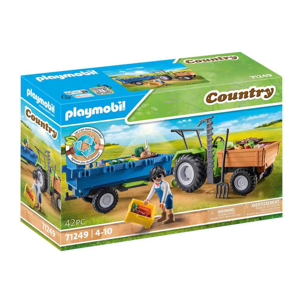 PLAYMOBIL - TRACTOR CU REMORCA SI MUNCITOR - PLAYMOBIL (PM71249) - Libelula Vesela - Jucarii