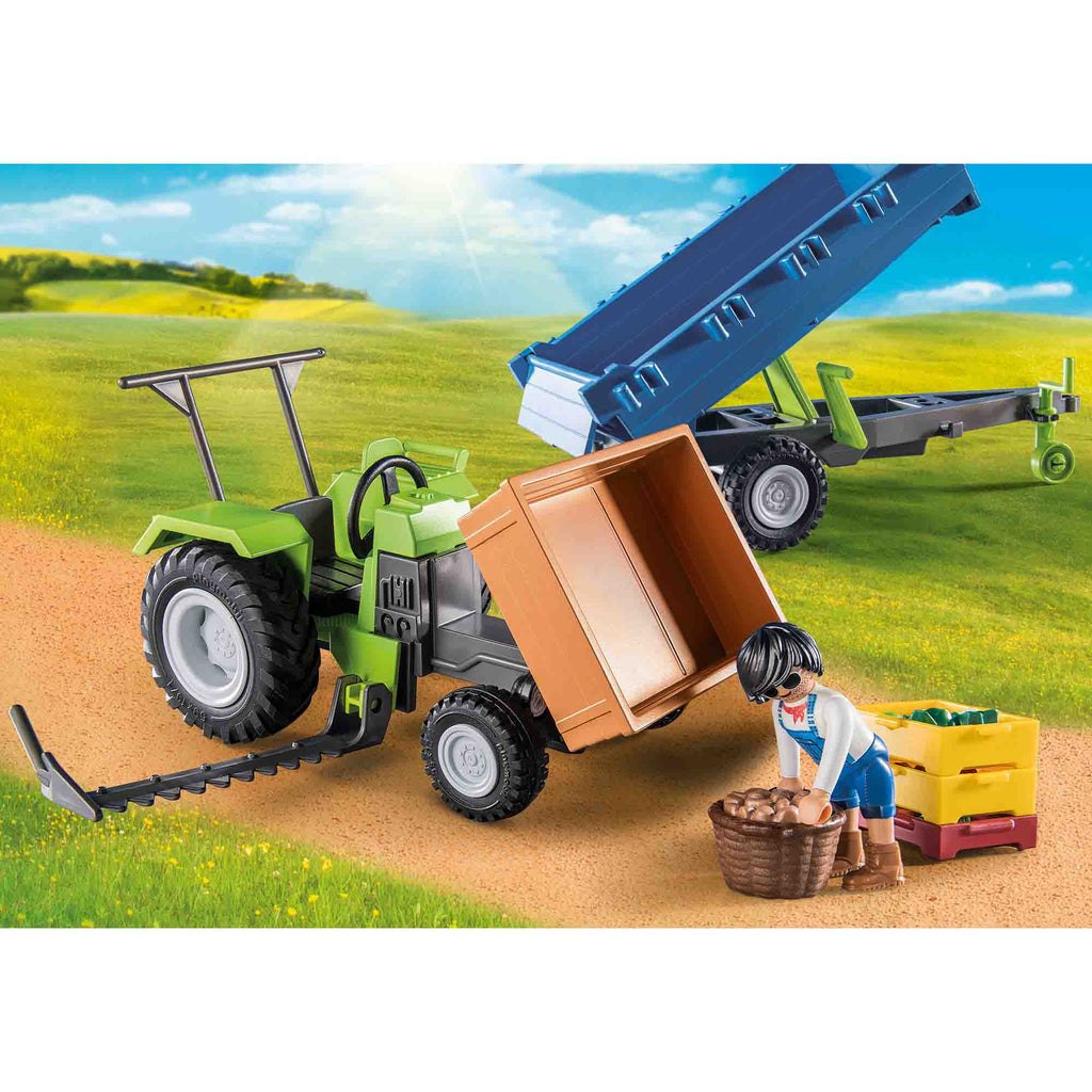PLAYMOBIL - TRACTOR CU REMORCA SI MUNCITOR - PLAYMOBIL (PM71249) - Libelula Vesela - Jucarii