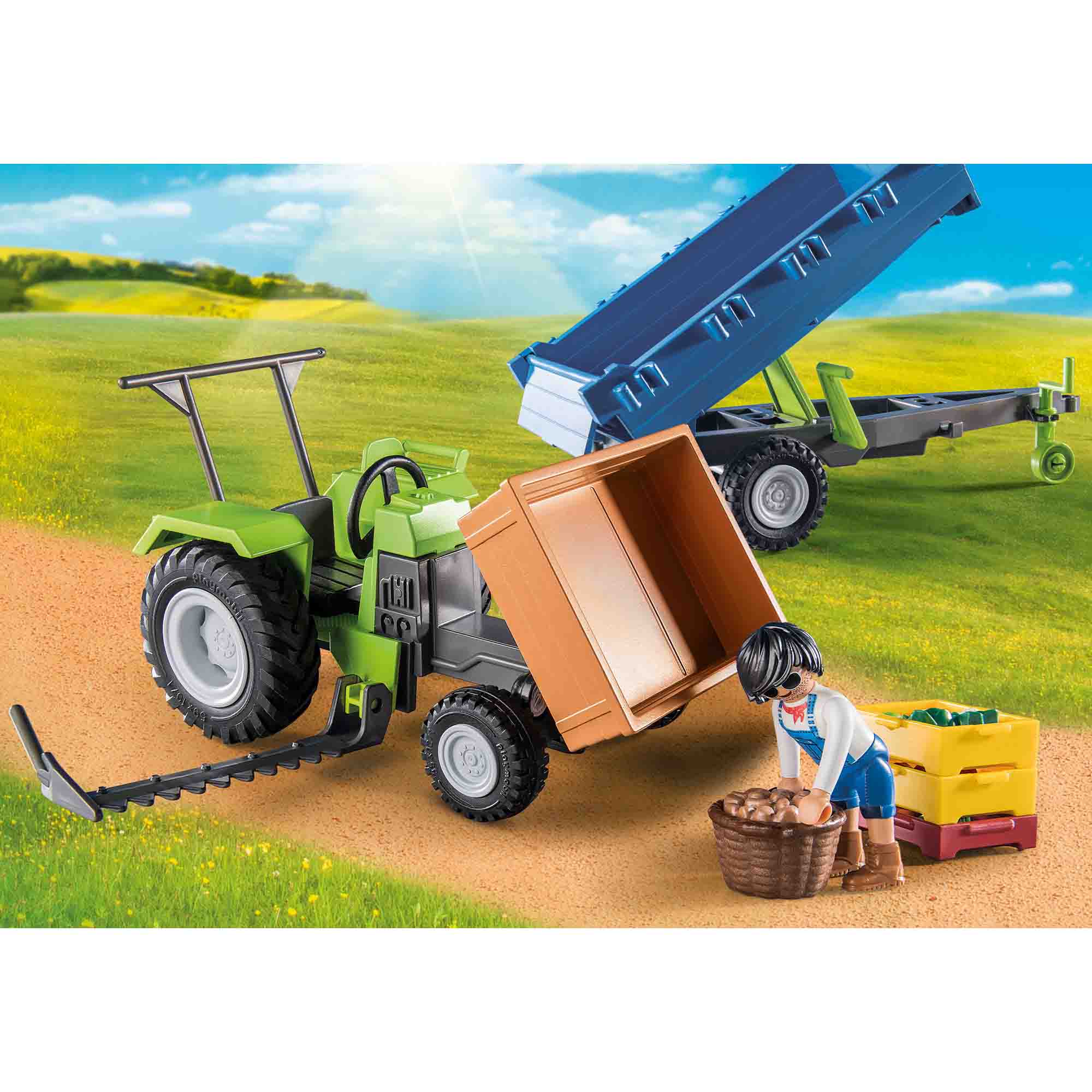 PLAYMOBIL - TRACTOR CU REMORCA SI MUNCITOR - PLAYMOBIL (PM71249) - Libelula Vesela - Jucarii