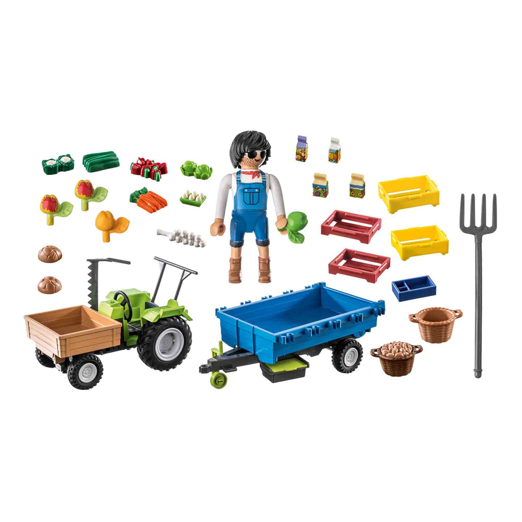 PLAYMOBIL - TRACTOR CU REMORCA SI MUNCITOR - PLAYMOBIL (PM71249) - Libelula Vesela - Jucarii