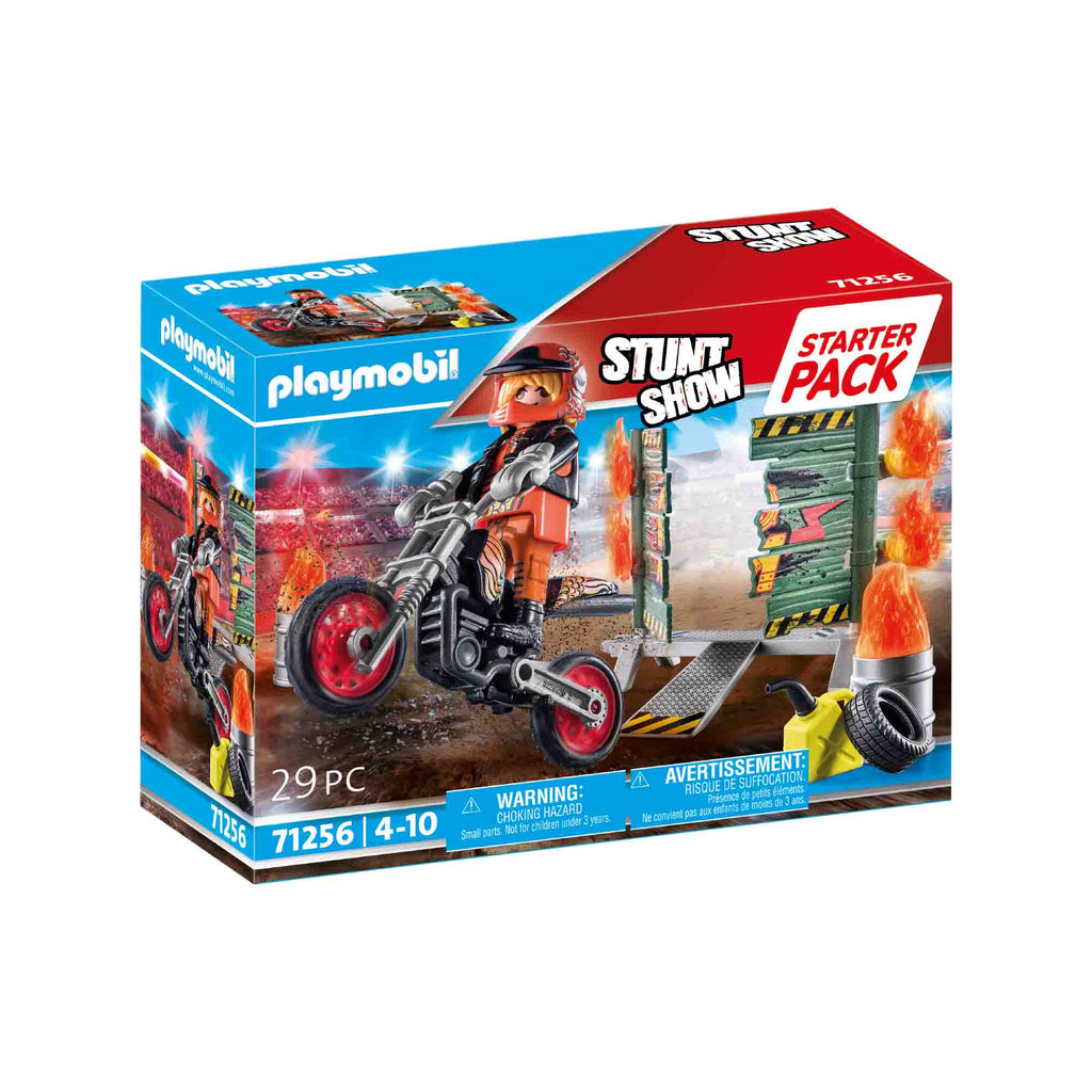 SET MOTOCICLIST STUNTSHOW SI PERETE DE FOC - PLAYMOBIL STUNT SHOW (PM71256) - Libelula Vesela - Jucarii