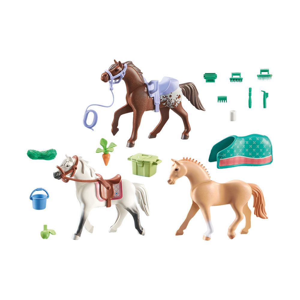 SET 3 CAI CU ACCESORII - PLAYMOBIL HORSES OF WATERFALL (PM71356) - Libelula Vesela - Jucarii