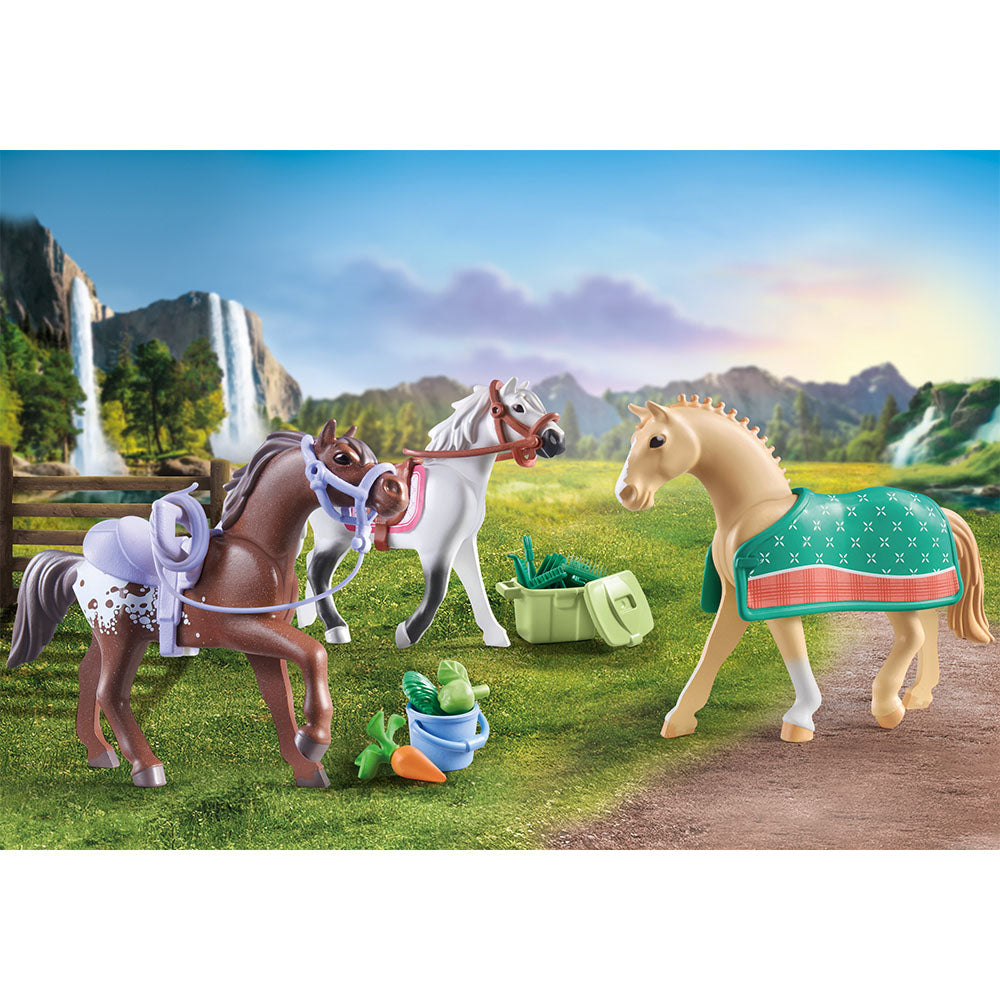 SET 3 CAI CU ACCESORII - PLAYMOBIL HORSES OF WATERFALL (PM71356) - Libelula Vesela - Jucarii