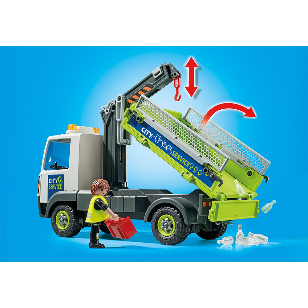 CAMION DE RECICLARE STICLA CU CONTAINER - PLAYMOBIL CITY ACTION - CITY CLEANING - (PM71431) - Libelula Vesela - Jucarii