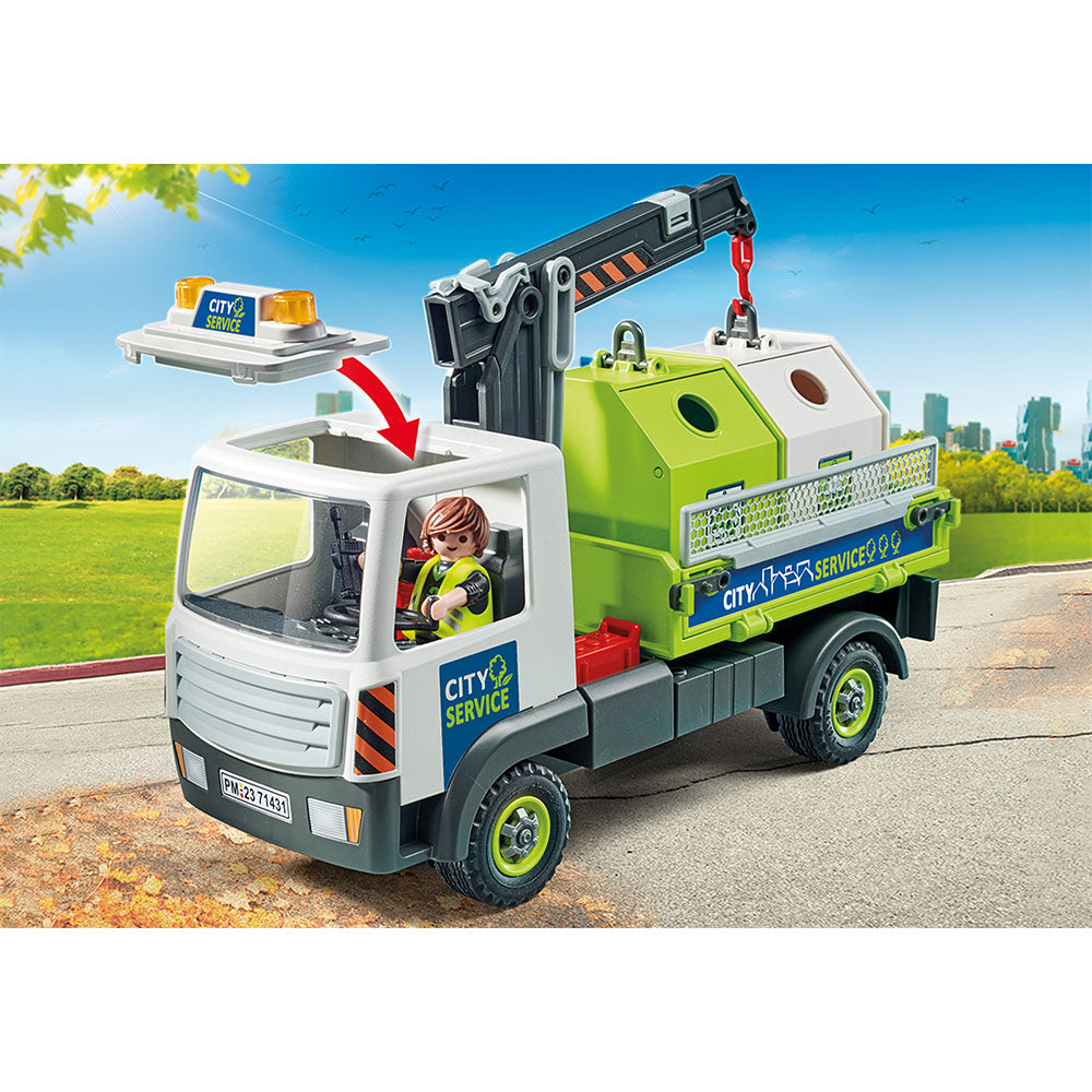 CAMION DE RECICLARE STICLA CU CONTAINER - PLAYMOBIL CITY ACTION - CITY CLEANING - (PM71431) - Libelula Vesela - Jucarii
