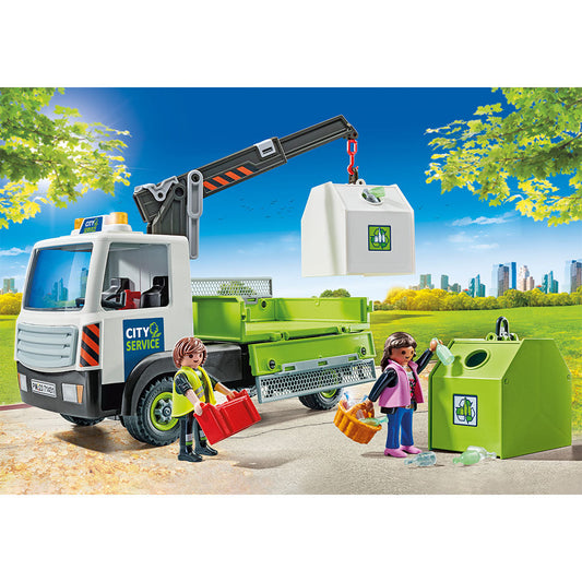 CAMION DE RECICLARE STICLA CU CONTAINER - PLAYMOBIL CITY ACTION - CITY CLEANING - (PM71431)