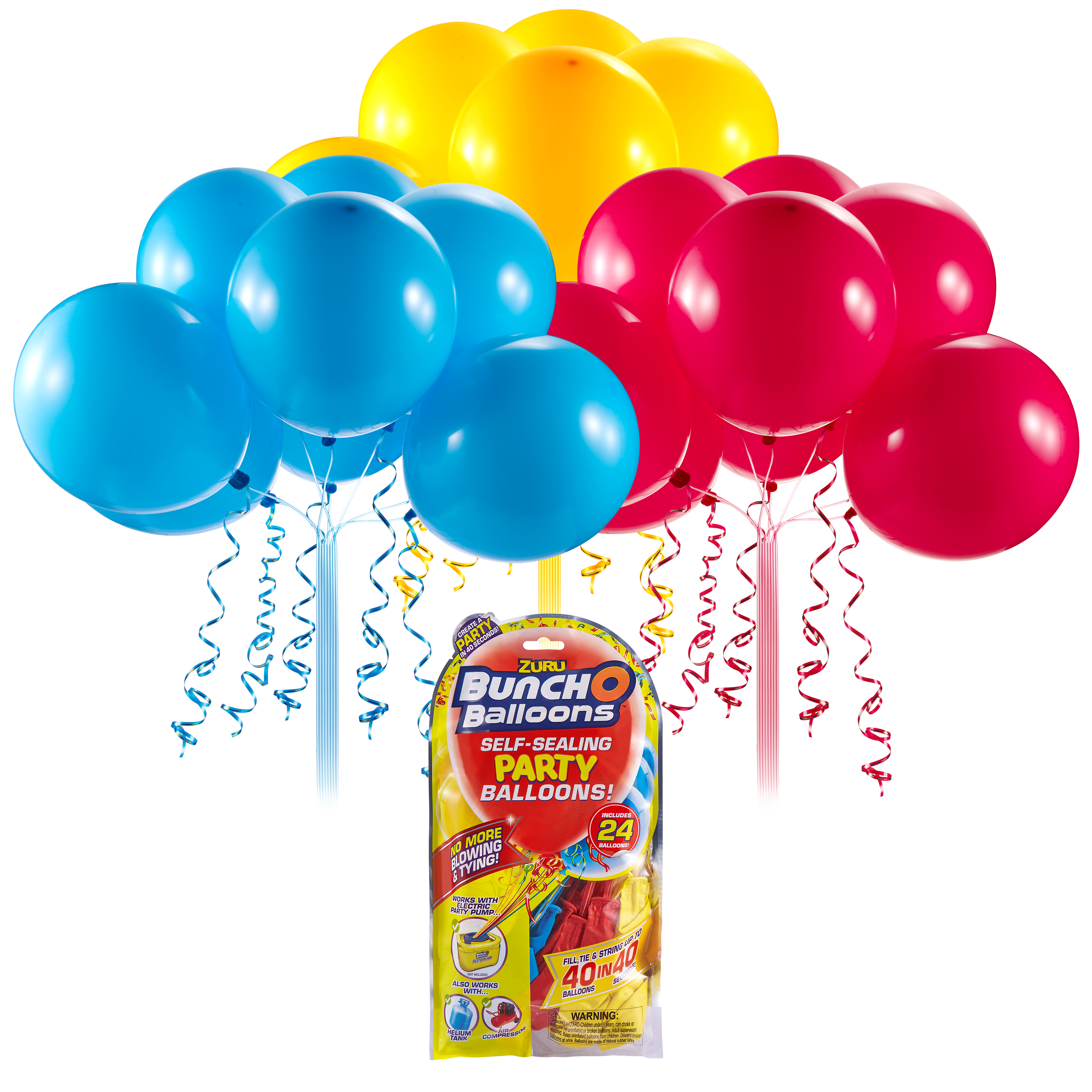 BUNCH O BALLOONS BALOANE DE PETRECERE SET REZERVE ROSU, GALBEN, ALBASTRU (24 BALOANE) - ZURU (56179AUQ1) - Libelula Vesela - Articole pentru petrecere