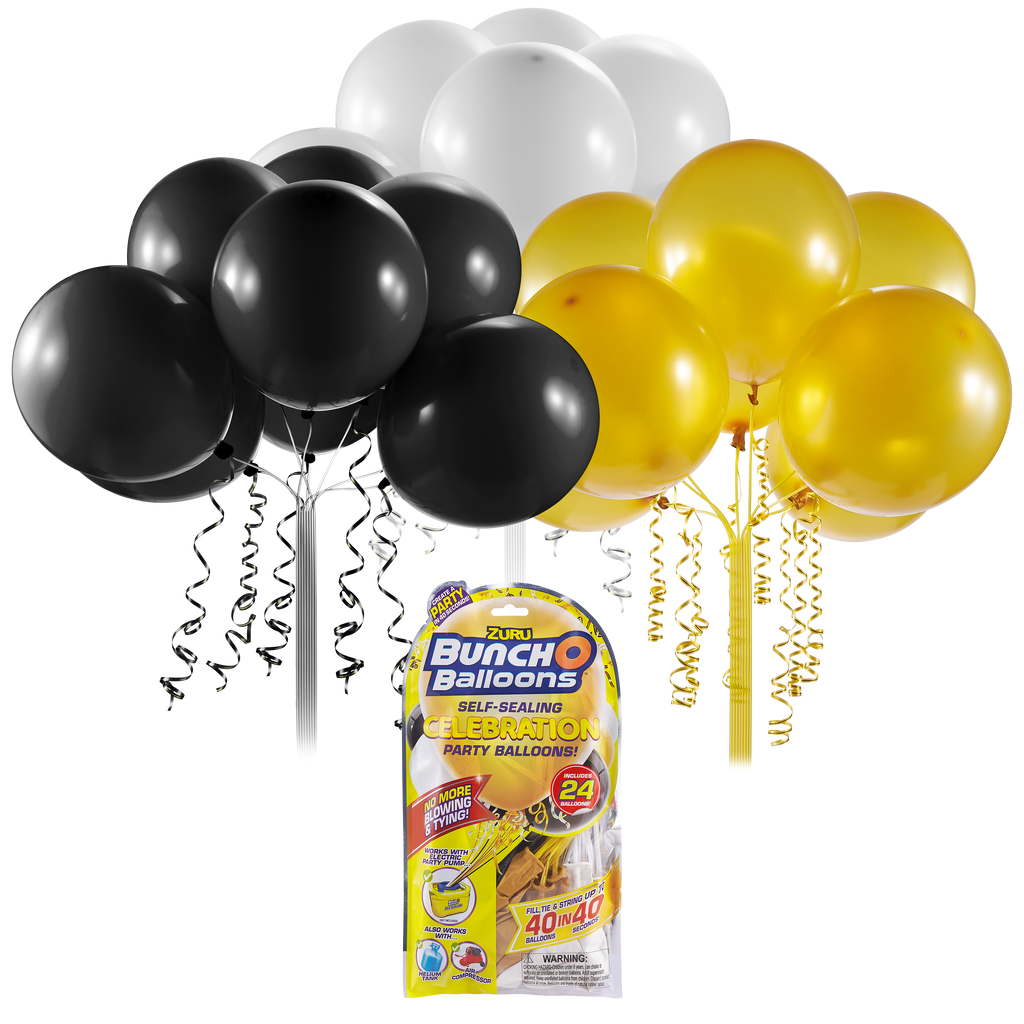 BUNCH O BALLOONS BALOANE DE PETRECERE SET REZERVE NEGRU, AURIU, ALB (24 BALOANE) - ZURU (56179DUQ1) - Libelula Vesela - Articole pentru petrecere