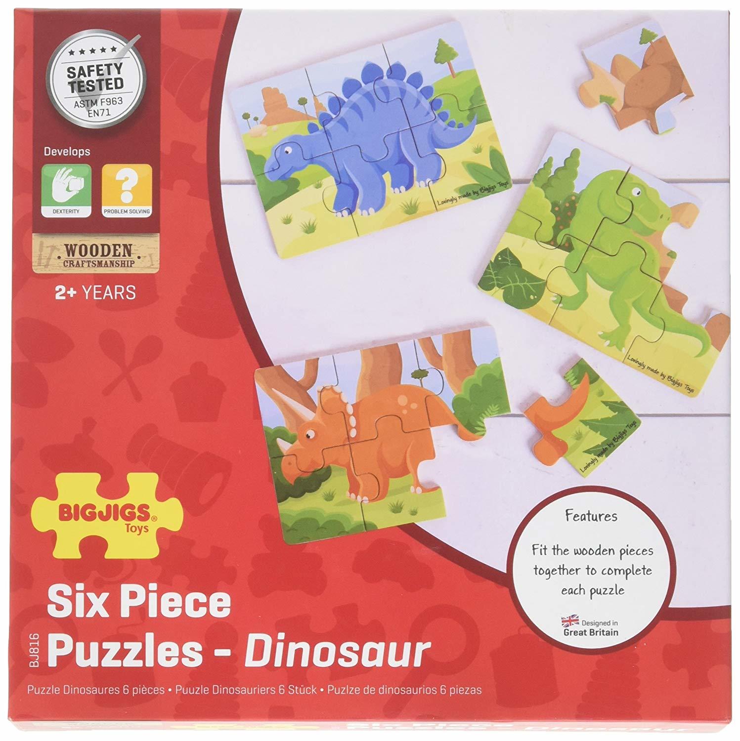 SET 3 PUZZLE DIN LEMN - DINOZAURI - BIGJIGS (BJ816) - Libelula Vesela - Jucarii