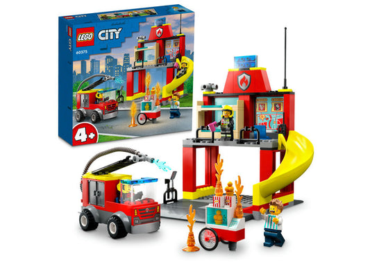 STATIE SI MASINA DE POMPIERI - LEGO CITY - LEGO (60375) - Libelula Vesela - Jucarii