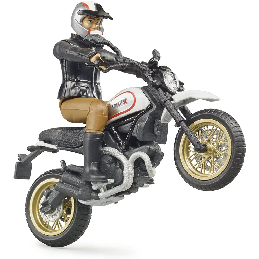 MOTOCICLETA SCRAMBLER DUCATI DESERT CU SOFER - BRUDER (63051) - Libelula Vesela - Jucarii