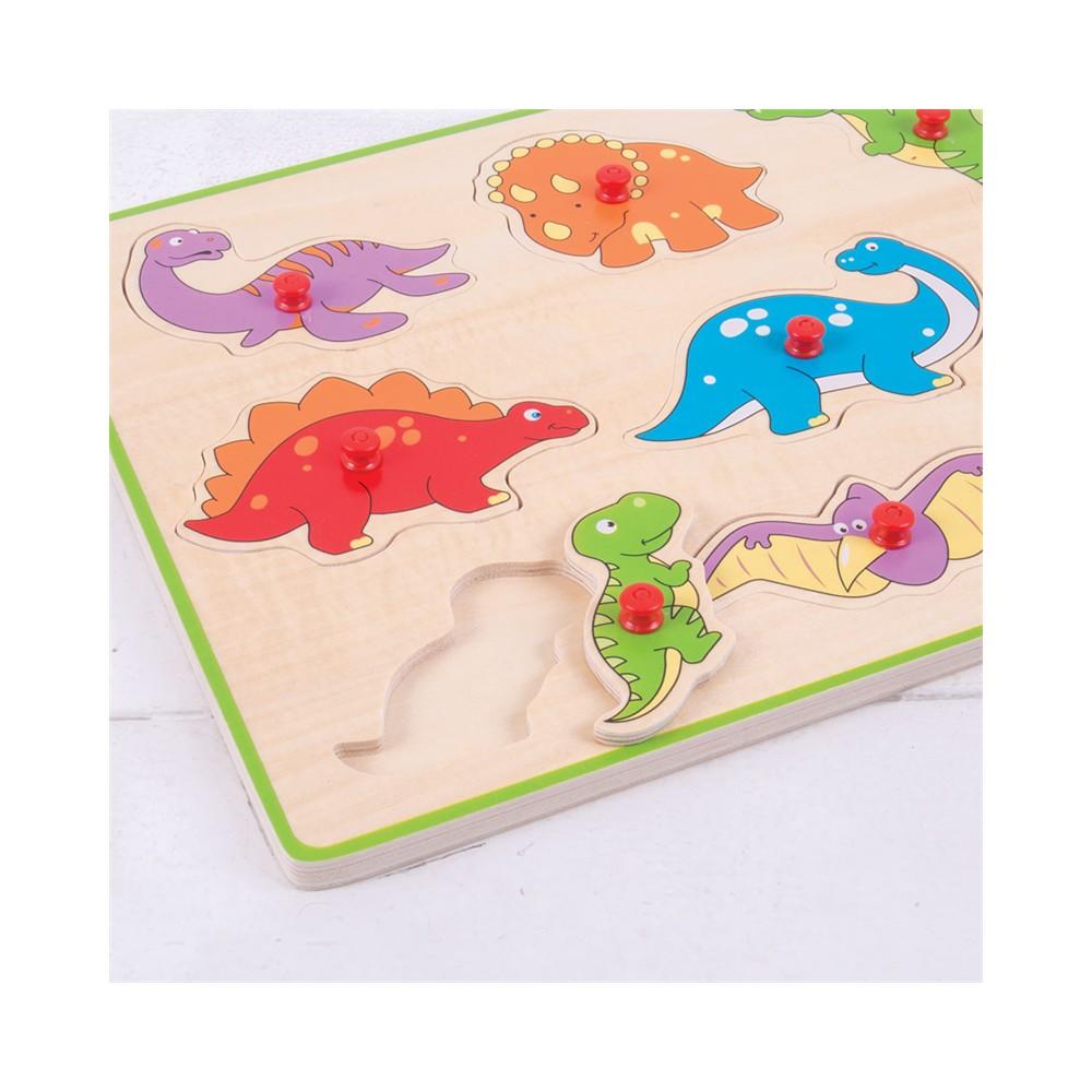 PUZZLE DIN LEMN INCASTRU - DINOZAURI - BIGJIGS (BJ257) - Libelula Vesela - Jucarii