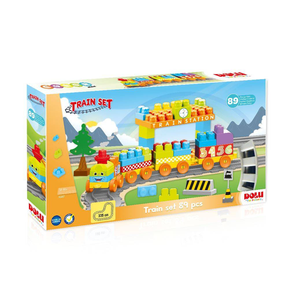SET DE CONSTRUCTII CU TRENULET - 89 PIESE - DOLU (D5082) - Libelula Vesela - Jucarii