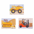 SET 3 PUZZLE DIN LEMN - VEHICULE PENTRU CONSTRUCTII - BIGJIGS (BJ817) - Libelula Vesela - Jucarii