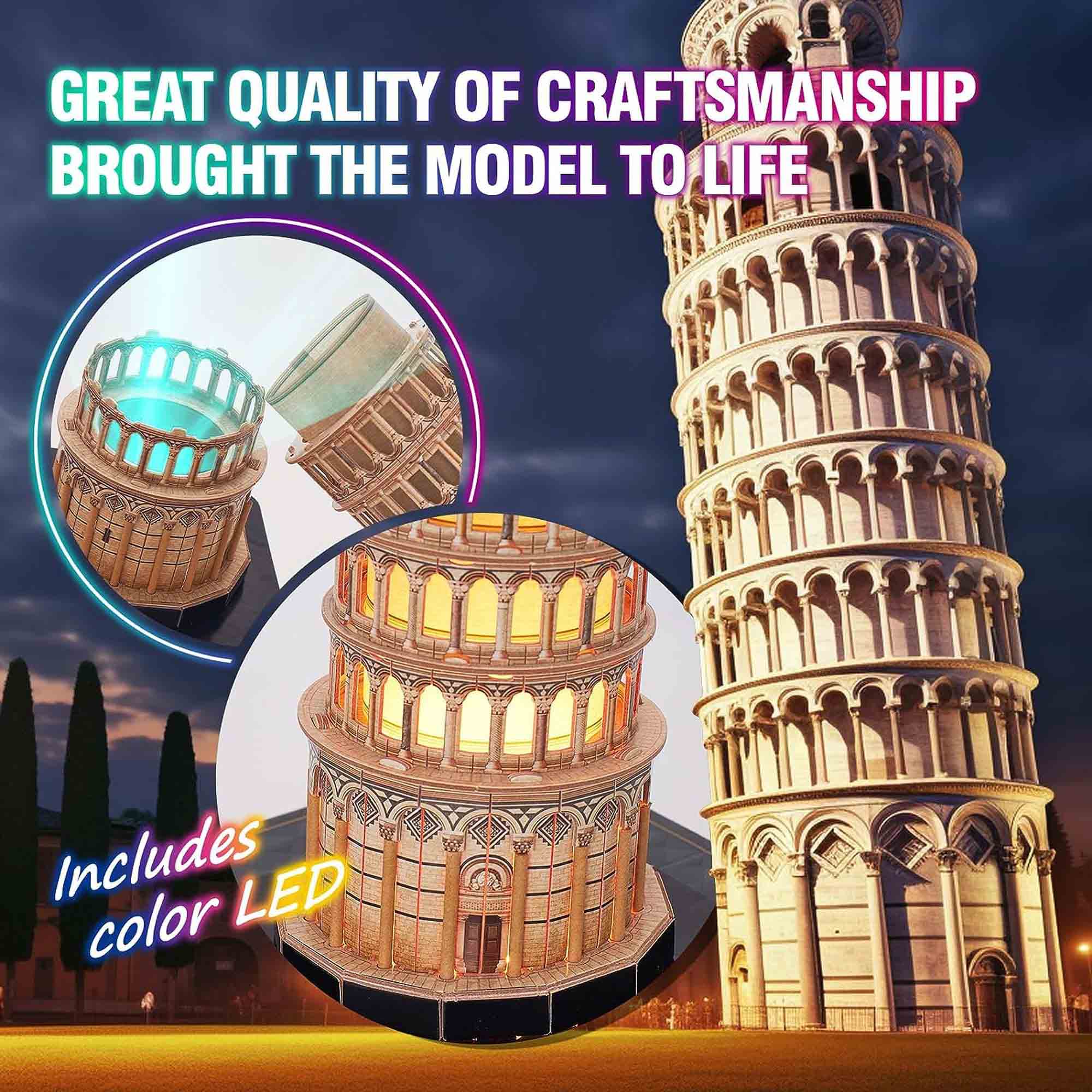 PUZZLE 3D TURNUL DIN PISA EDITIE LUMINOASA 42 PIESE - CUBICFUN (CUL535h) - Libelula Vesela - Jucarii