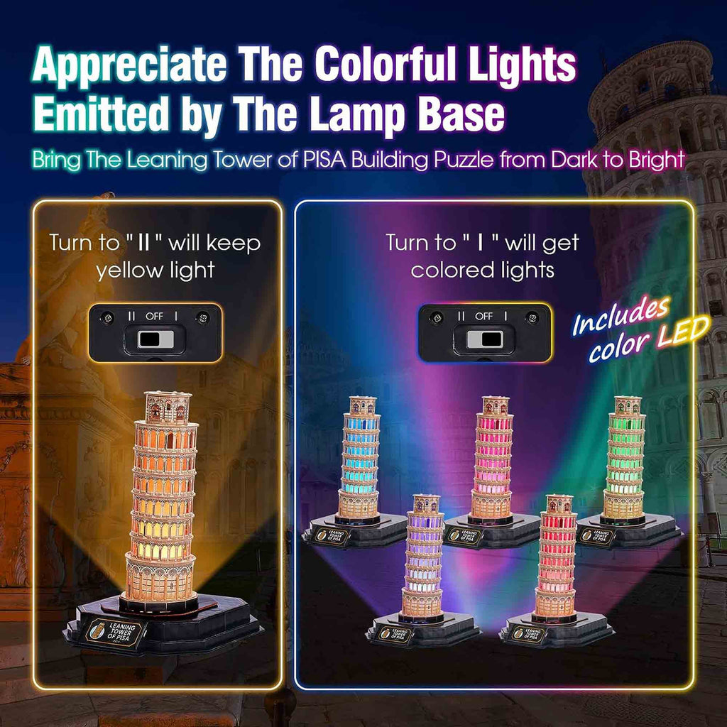 PUZZLE 3D TURNUL DIN PISA EDITIE LUMINOASA 42 PIESE - CUBICFUN (CUL535h) - Libelula Vesela - Jucarii