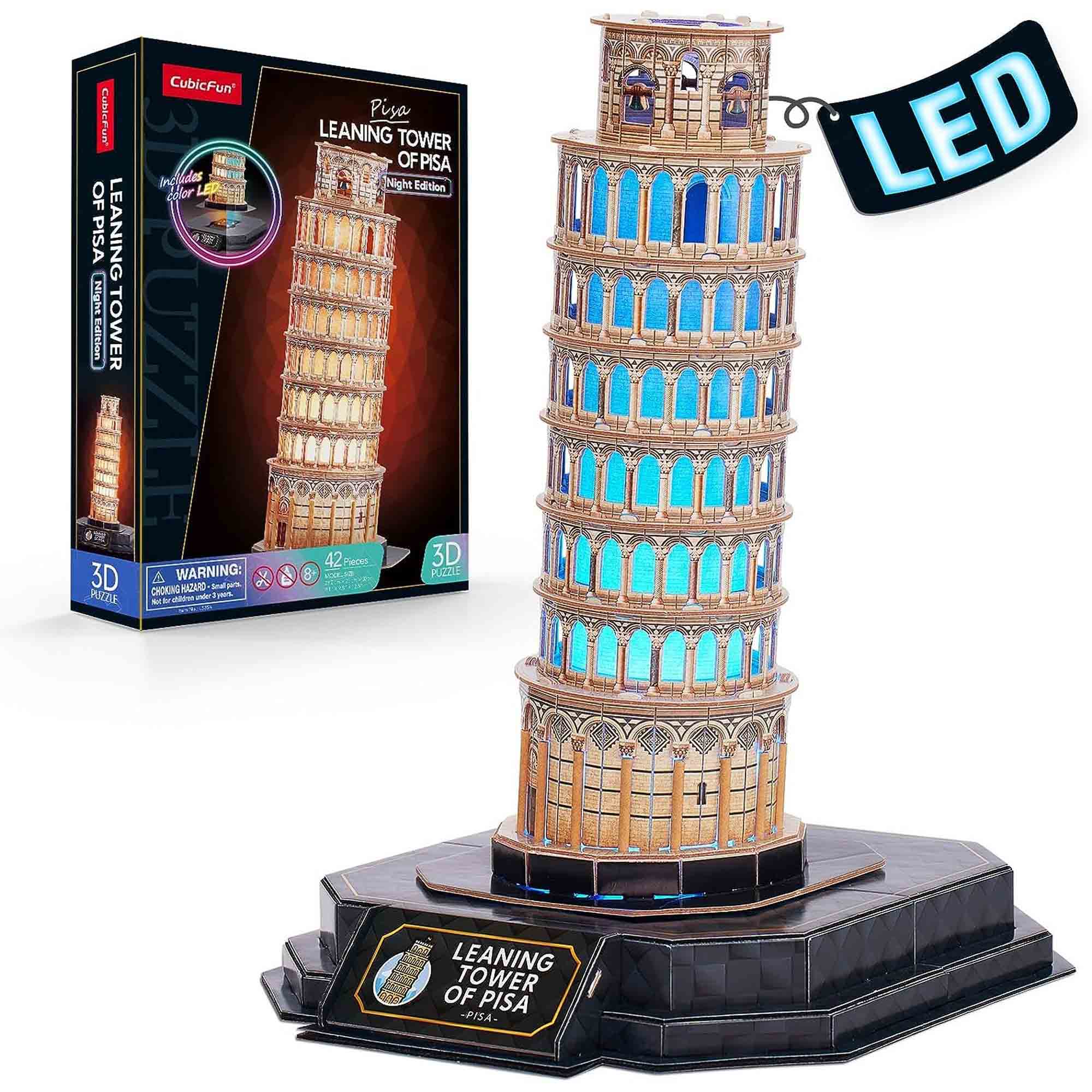 PUZZLE 3D TURNUL DIN PISA EDITIE LUMINOASA 42 PIESE - CUBICFUN (CUL535h) - Libelula Vesela - Jucarii