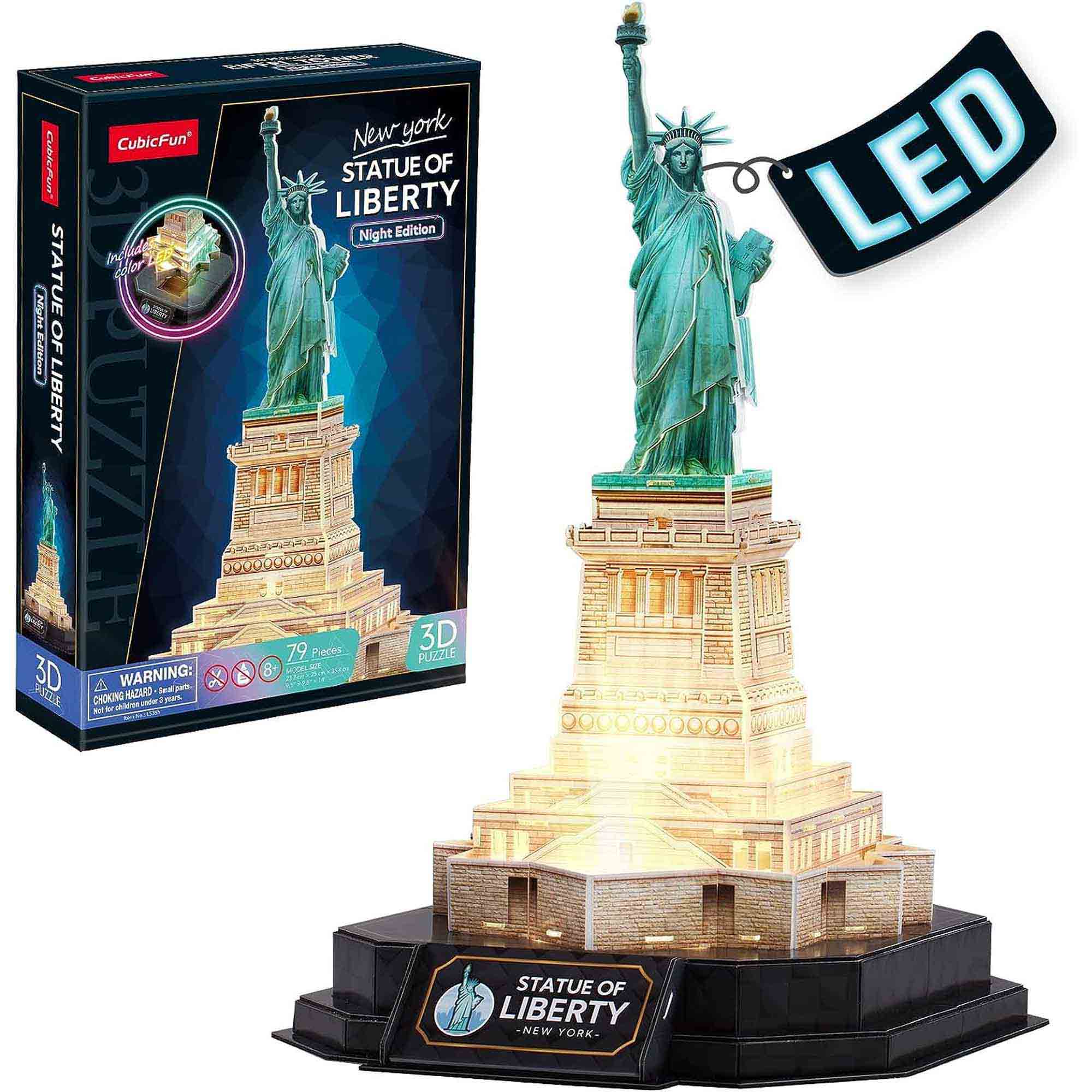 PUZZLE 3D STATUIA LIBERTATII EDITIE LUMINOASA 79 PIESE - CUBICFUN (CUL536h) - Libelula Vesela - Jucarii