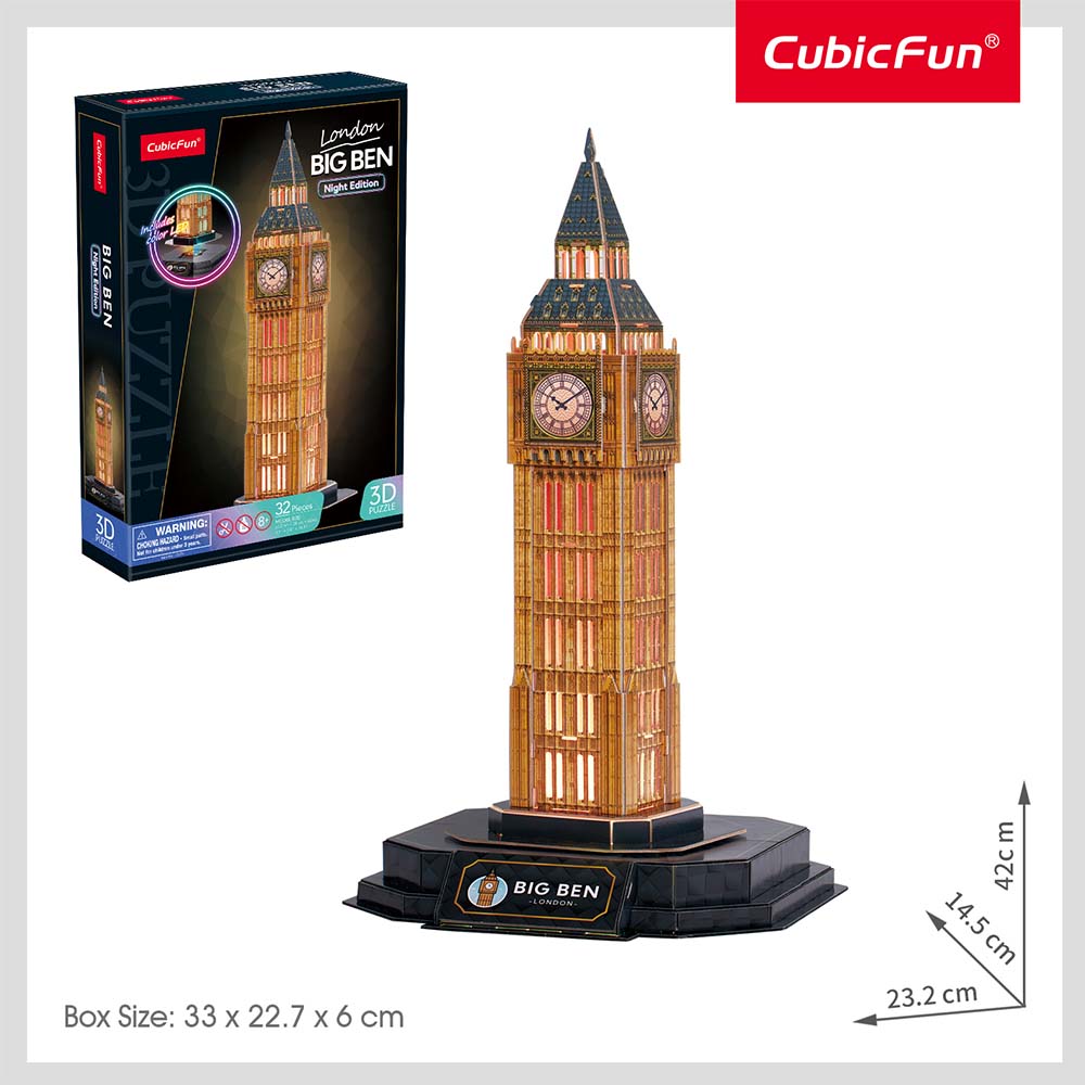 PUZZLE 3D BIG BEN EDITIE LUMINOASA 32 PIESE - CUBICFUN (CUL537h) - Libelula Vesela - Jucarii