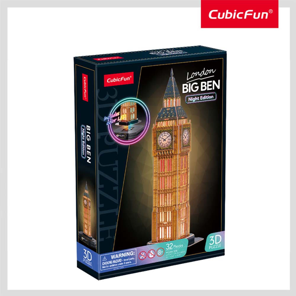 PUZZLE 3D BIG BEN EDITIE LUMINOASA 32 PIESE - CUBICFUN (CUL537h) - Libelula Vesela - Jucarii