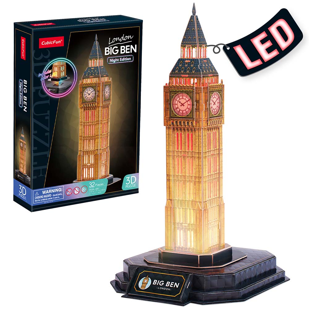 PUZZLE 3D BIG BEN EDITIE LUMINOASA 32 PIESE - CUBICFUN (CUL537h) - Libelula Vesela - Jucarii
