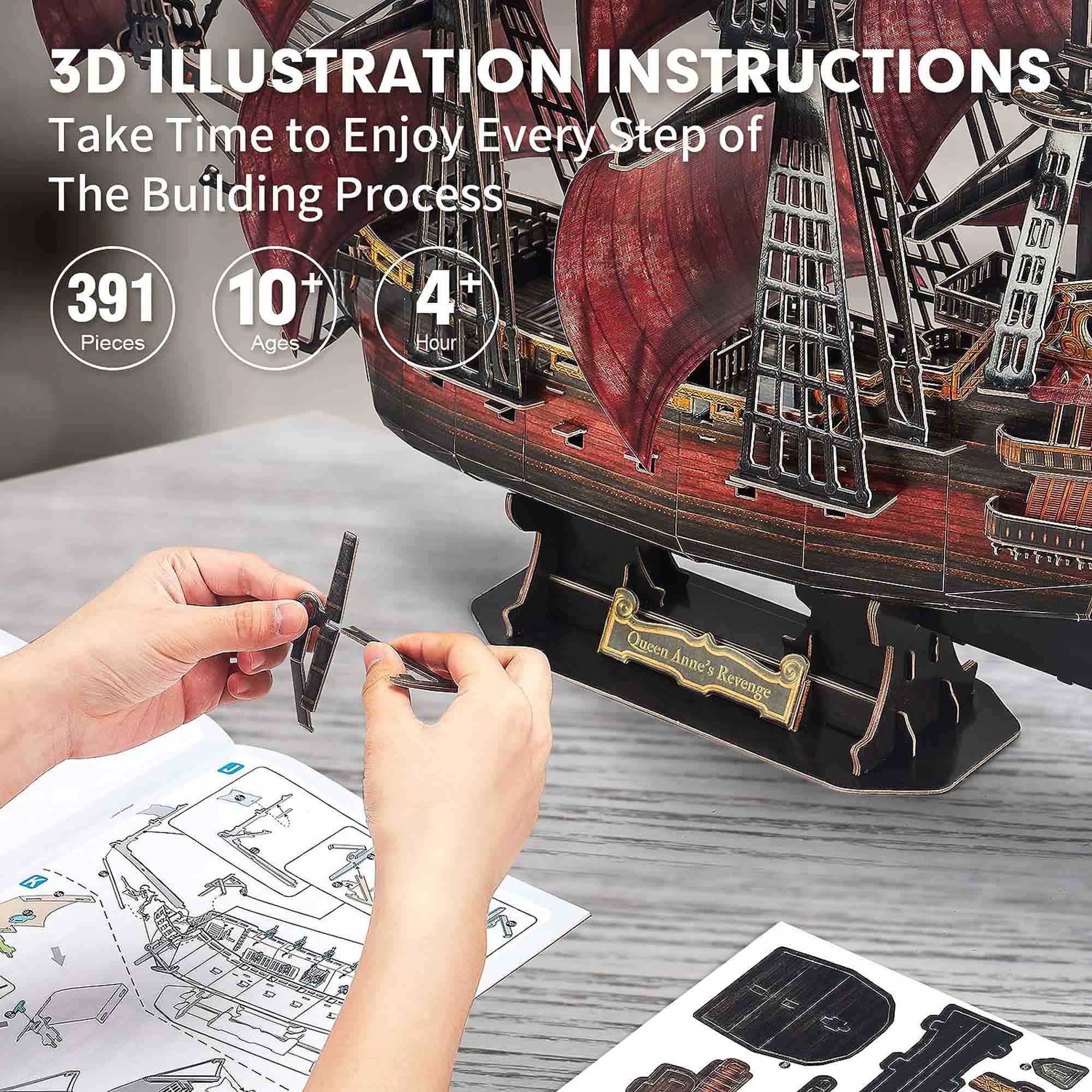 PUZZLE 3D NAVA QUEEN ANNE 391 PIESE - CUBICFUN (CUT4040h) - Libelula Vesela - Jucarii