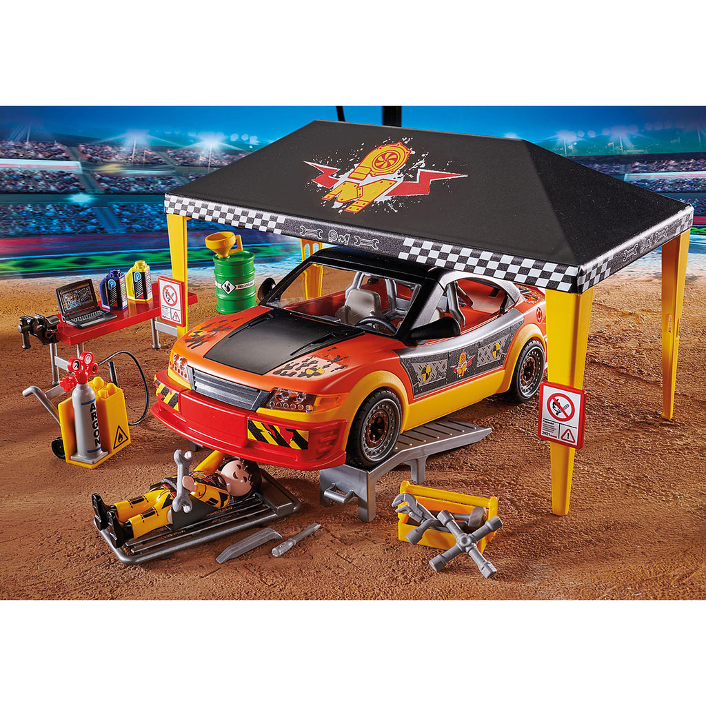 STUNT SHOW - CORT REPARATII AUTO - PLAYMOBIL STUNT SHOW (PM70552) - Libelula Vesela - Jucarii