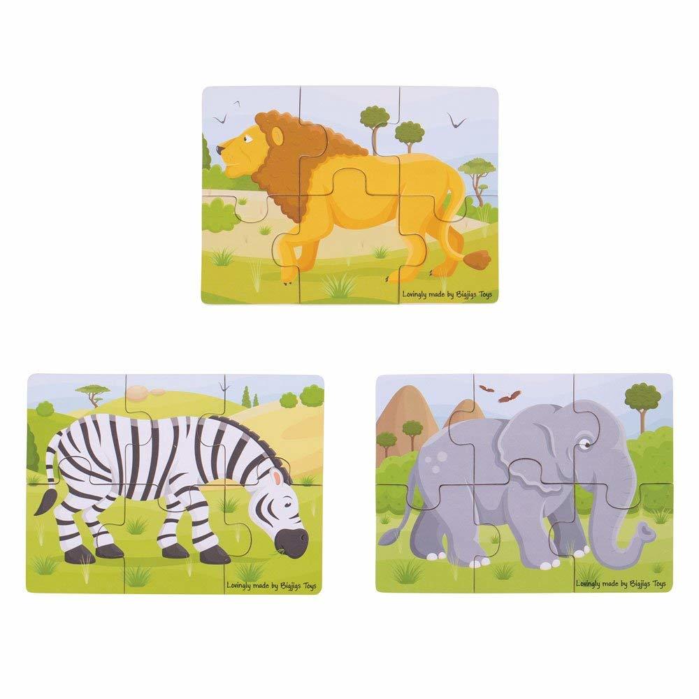 SET 3 PUZZLE DIN LEMN - JUNGLA VESELA - BIGJIGS (BJ818) - Libelula Vesela - Jucarii