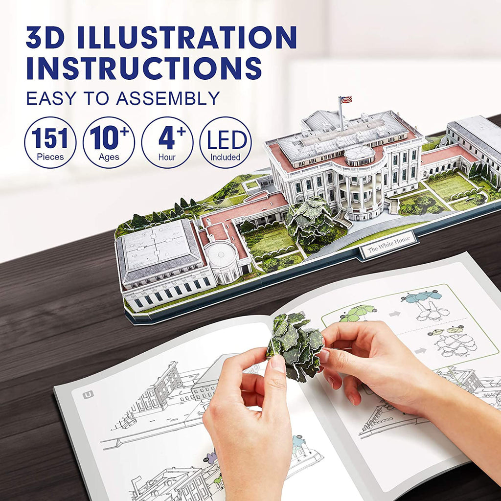 PUZZLE 3D LED CASA ALBA 151 PIESE - CUBICFUN (CUL529H) - Libelula Vesela - Jucarii