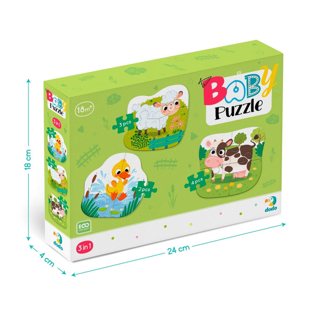 PUZZLE 3 IN 1  - ANIMALUTELE DE LA FERMA (2,3,4 PIESE) - DODO (DO300393) - Libelula Vesela - Jucarii