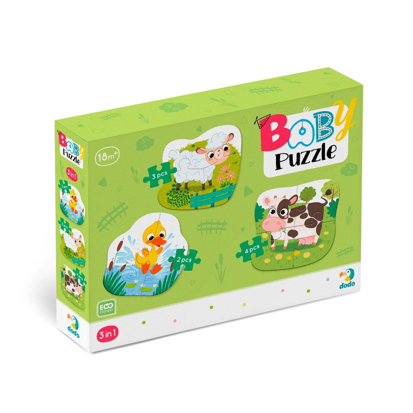 PUZZLE 3 IN 1  - ANIMALUTELE DE LA FERMA (2,3,4 PIESE) - DODO (DO300393) - Libelula Vesela - Jucarii