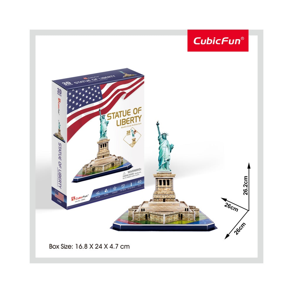 PUZZLE 3D STATUIA LIBERTATII (NIVEL MEDIU 39 PIESE)  - CUBICFUN (CUC080H) - Libelula Vesela - Jucarii