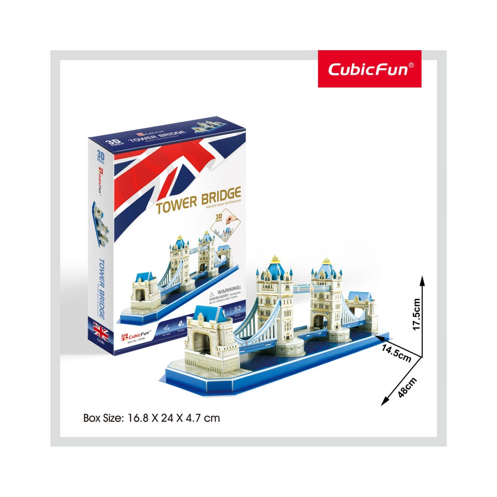 PUZZLE 3D TOWER BRIDGE (NIVEL MEDIU 52 PIESE)  - CUBICFUN (CUC238H) - Libelula Vesela - Jucarii