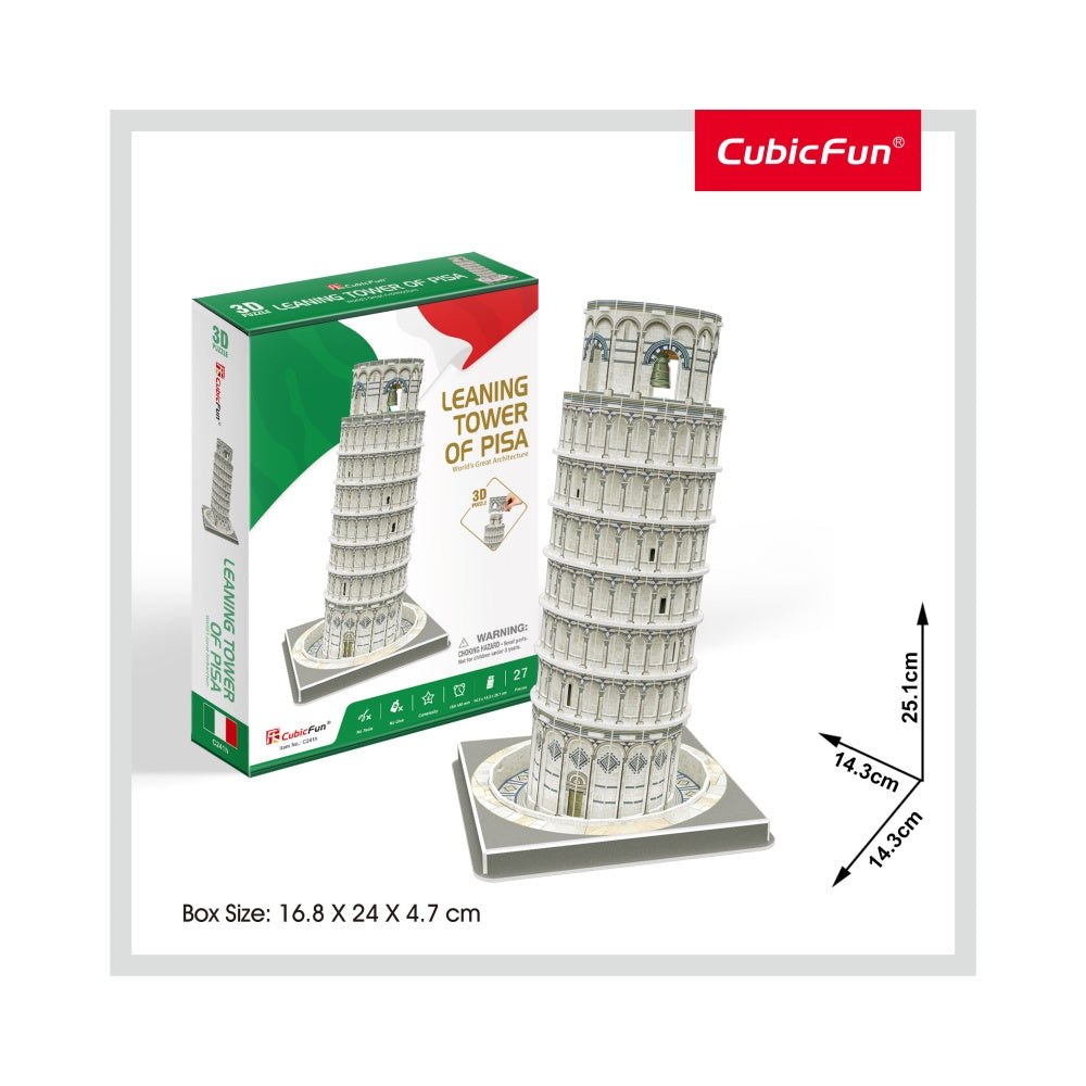 PUZZLE 3D TURNUL DIN PISA (NIVEL MEDIU 27 PIESE)  - CUBICFUN (CUC241H) - Libelula Vesela - Jucarii