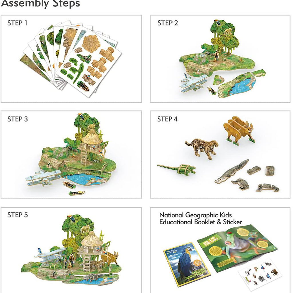 PUZZLE 3D + BROSURA - PADURE AMAZONIANA - 67 PIESE - CUBICFUN (DS0979h) - Libelula Vesela - Jucarii