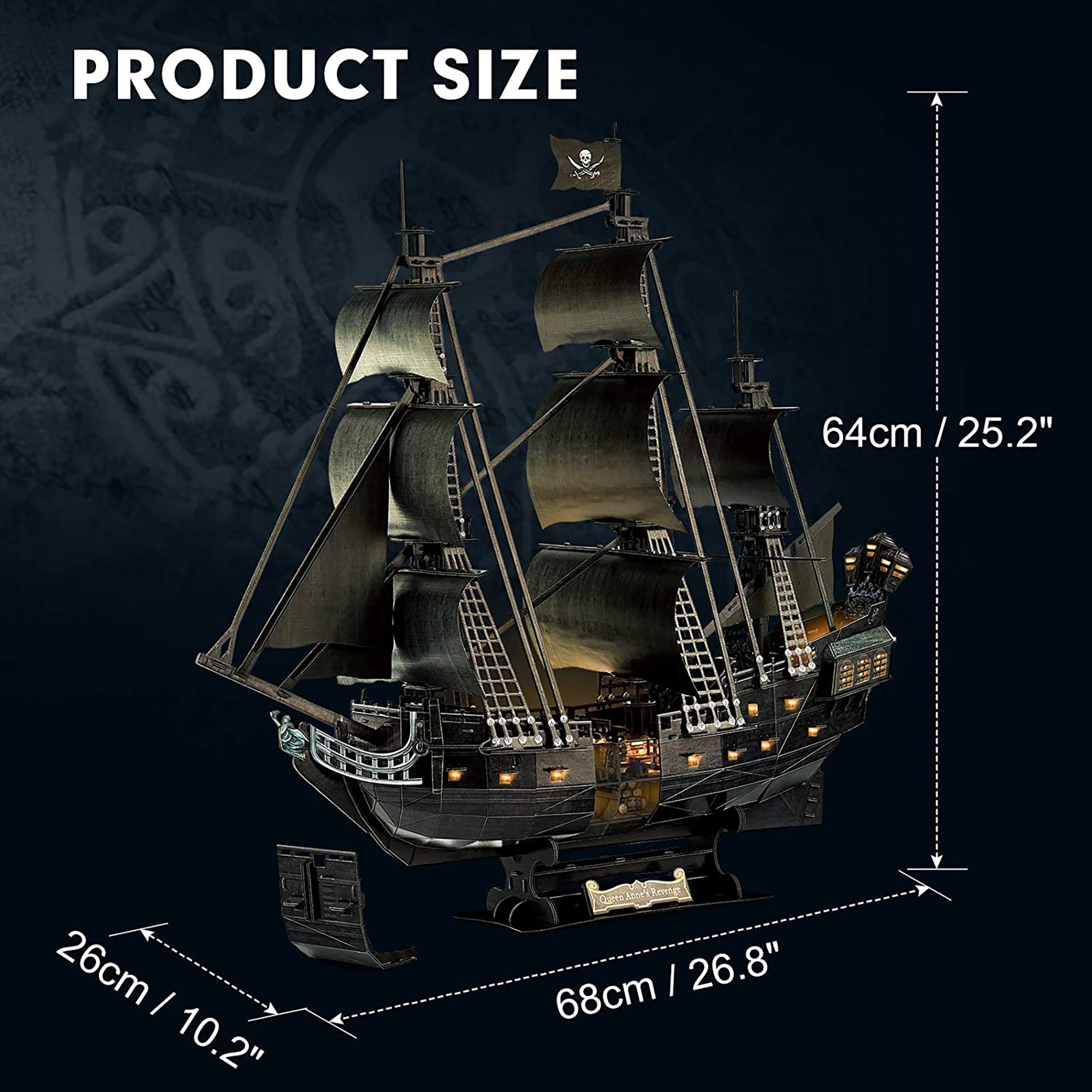 PUZZLE 3D LED NAVA QUEEN ANNE - 293 PIESE - CUBICFUN (L522h) - Libelula Vesela - Jucarii