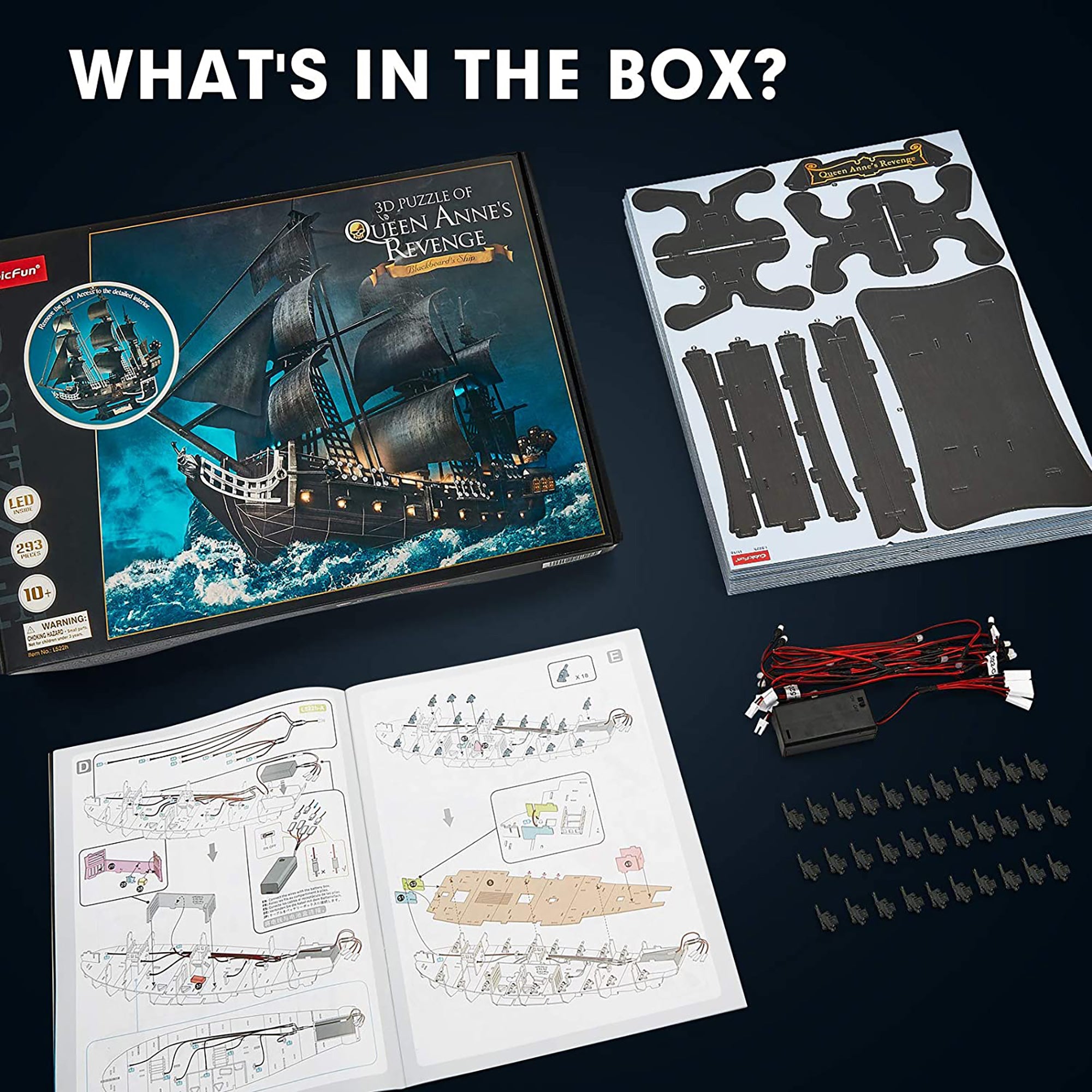 PUZZLE 3D LED NAVA QUEEN ANNE - 293 PIESE - CUBICFUN (L522h) - Libelula Vesela - Jucarii