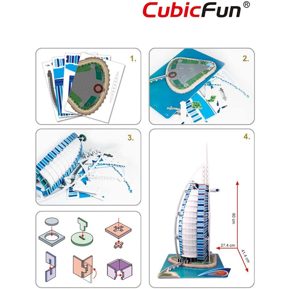 PUZZLE 3D BURJ AL ARAB - NIVEL COMPLEX - 101 PIESE - CUBICFUN (MC101h) - Libelula Vesela - Jucarii