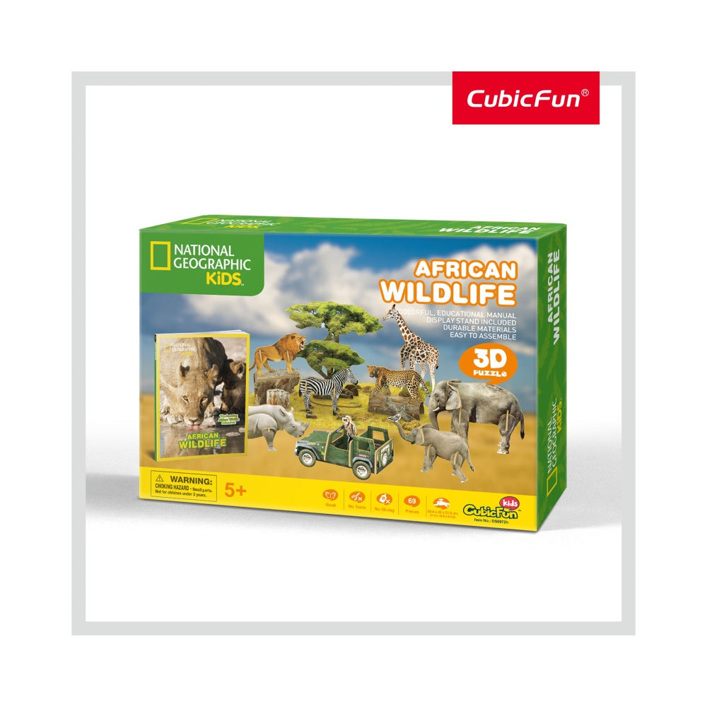 PUZZLE 3D + BROSURA - ANIMALE SALBATICE 69 PIESE - CUBICFUN (CUDS0972H) - Libelula Vesela - Jucarii