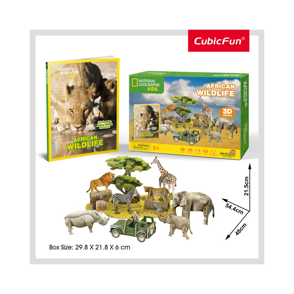 PUZZLE 3D + BROSURA - ANIMALE SALBATICE 69 PIESE - CUBICFUN (CUDS0972H) - Libelula Vesela - Jucarii