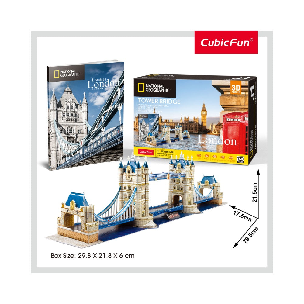 PUZZLE 3D + BROSURA - TOWER BRIDGE 120 PIESE - CUBICFUN (CUDS0978H) - Libelula Vesela - Jucarii
