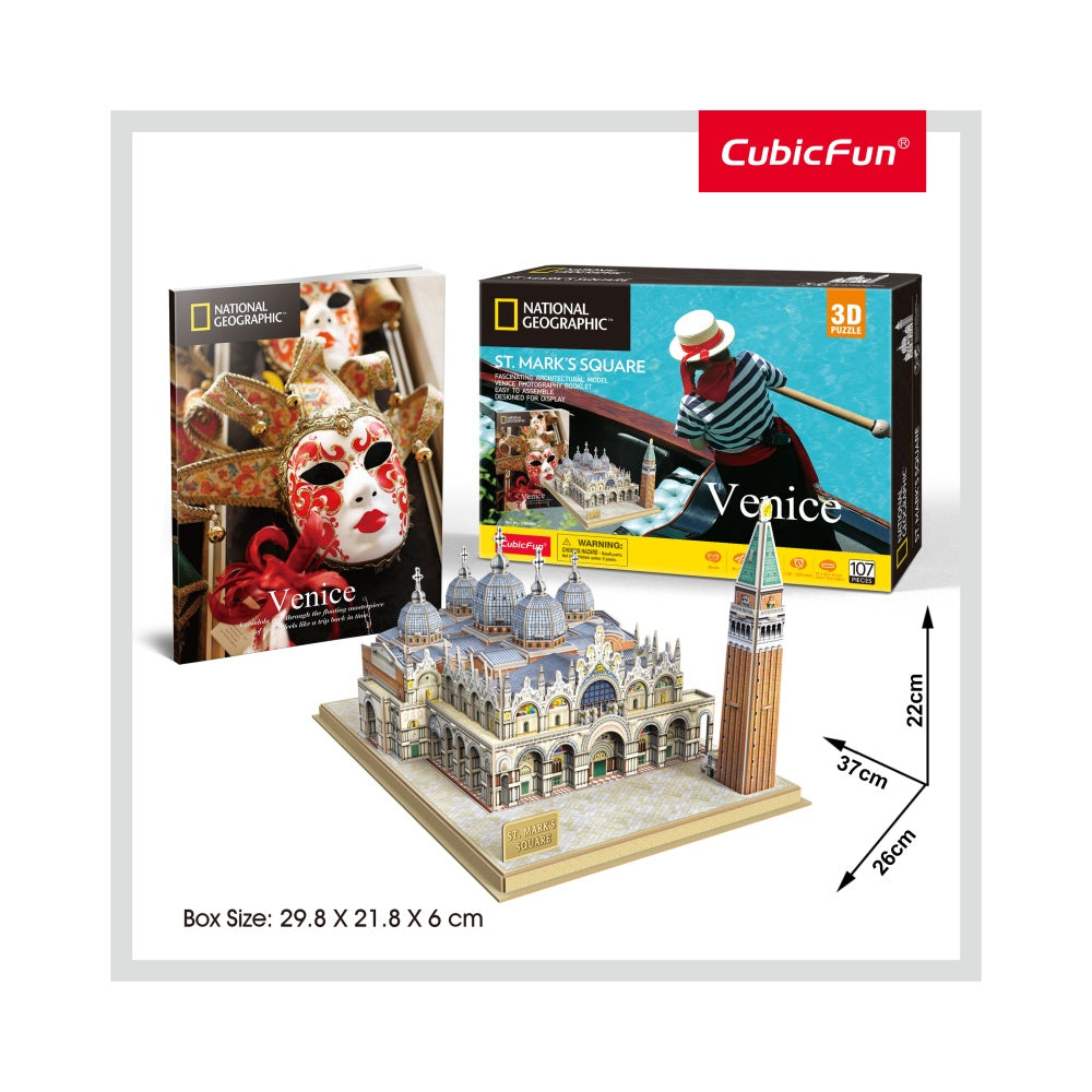 PUZZLE 3D + BROSURA - PIATA SAN MARCO 107 PIESE - CUBICFUN (CUDS0980H) - Libelula Vesela - Jucarii