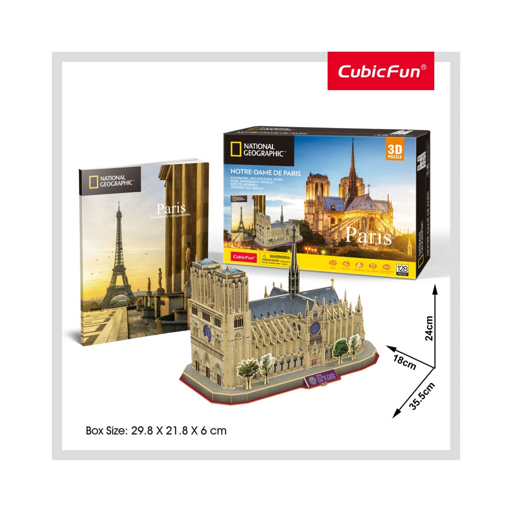 PUZZLE 3D+BROSURA-NOTRE DAME PARIS 128 PIESE - CUBICFUN (CUDS0986H) - Libelula Vesela - Jucarii