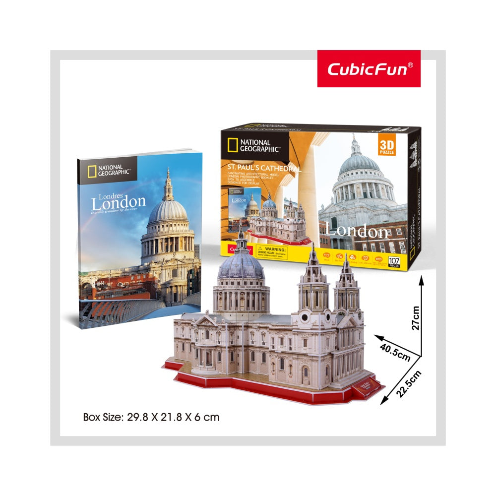 PUZZLE 3D + BROSURA - CATEDRALA ST. PAUL 107 PIESE - CUBICFUN (CUDS0991H) - Libelula Vesela - Jucarii