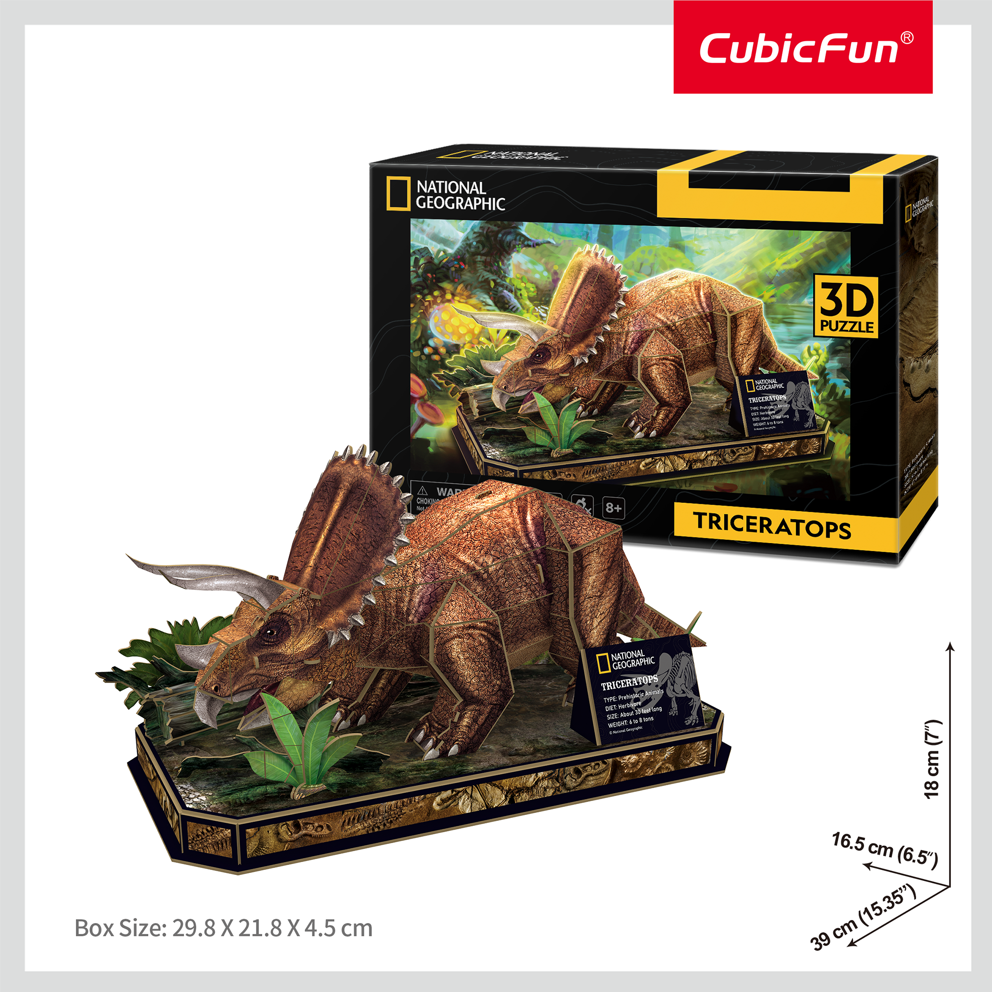 CUBIC FUN - PUZZLE 3D TRICERATOPS 44 PIESE - CUBIC FUN (CUDS1052h) - Libelula Vesela - Jucarii