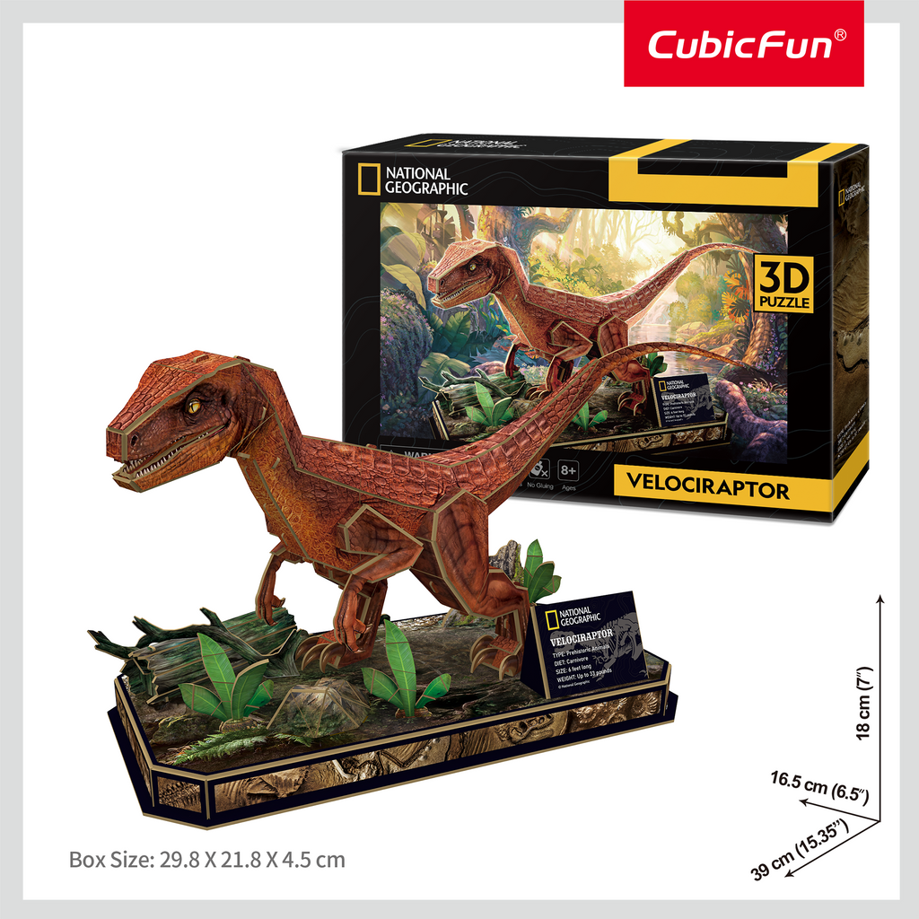 CUBIC FUN - PUZZLE 3D VELOCIRAPTOR 63 PIESE - CUBIC FUN (CUDS1053h) - Libelula Vesela - Jucarii